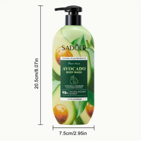 400ml Avocado Body Wash - 98% Avocado Extract, Moisturizing, Nourishing, Cleansing & Long Lasting Fresh Fragrance - 14oz