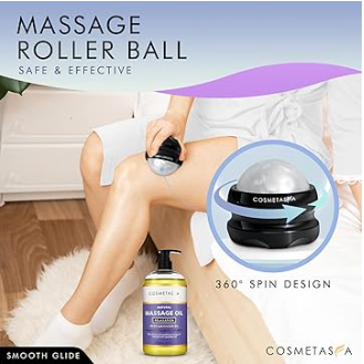 Lavender Relaxation Massage Oil with Massage Roller Ball - No Stain 100% Natural Blend of Spa Quality Oils for Calming, Aromatic, Soothing Massage Therapy - Perfect Valentines Day Gift