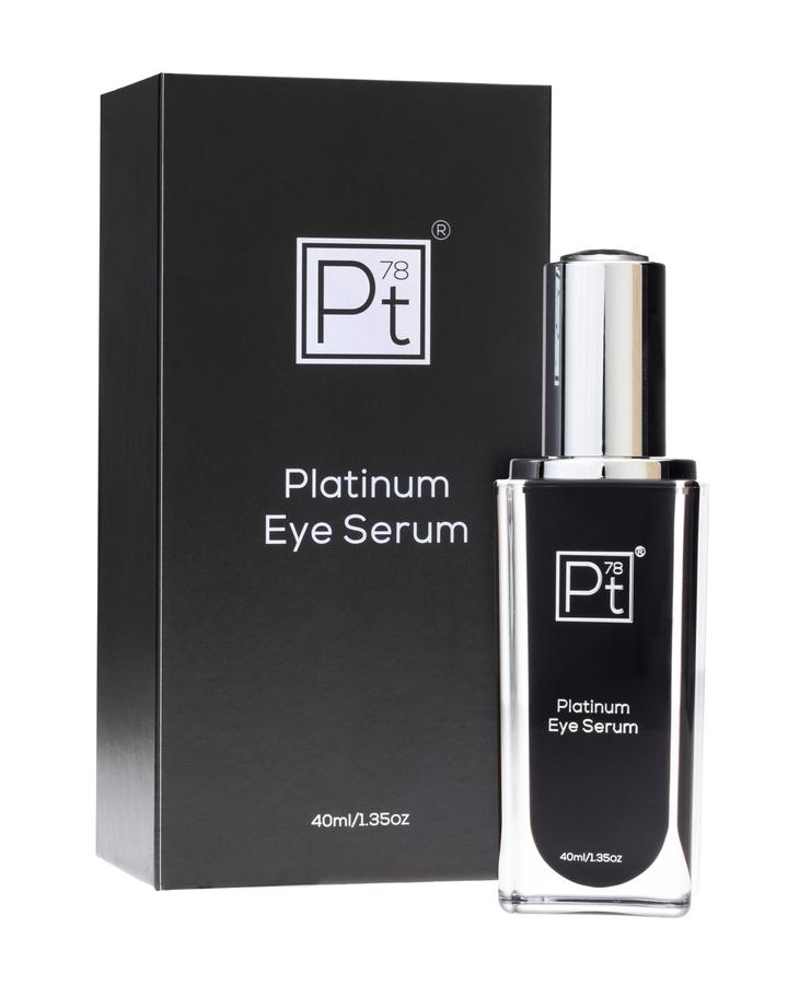 Front view of the Platinum Eye Serum with the bottle in front of the pack.