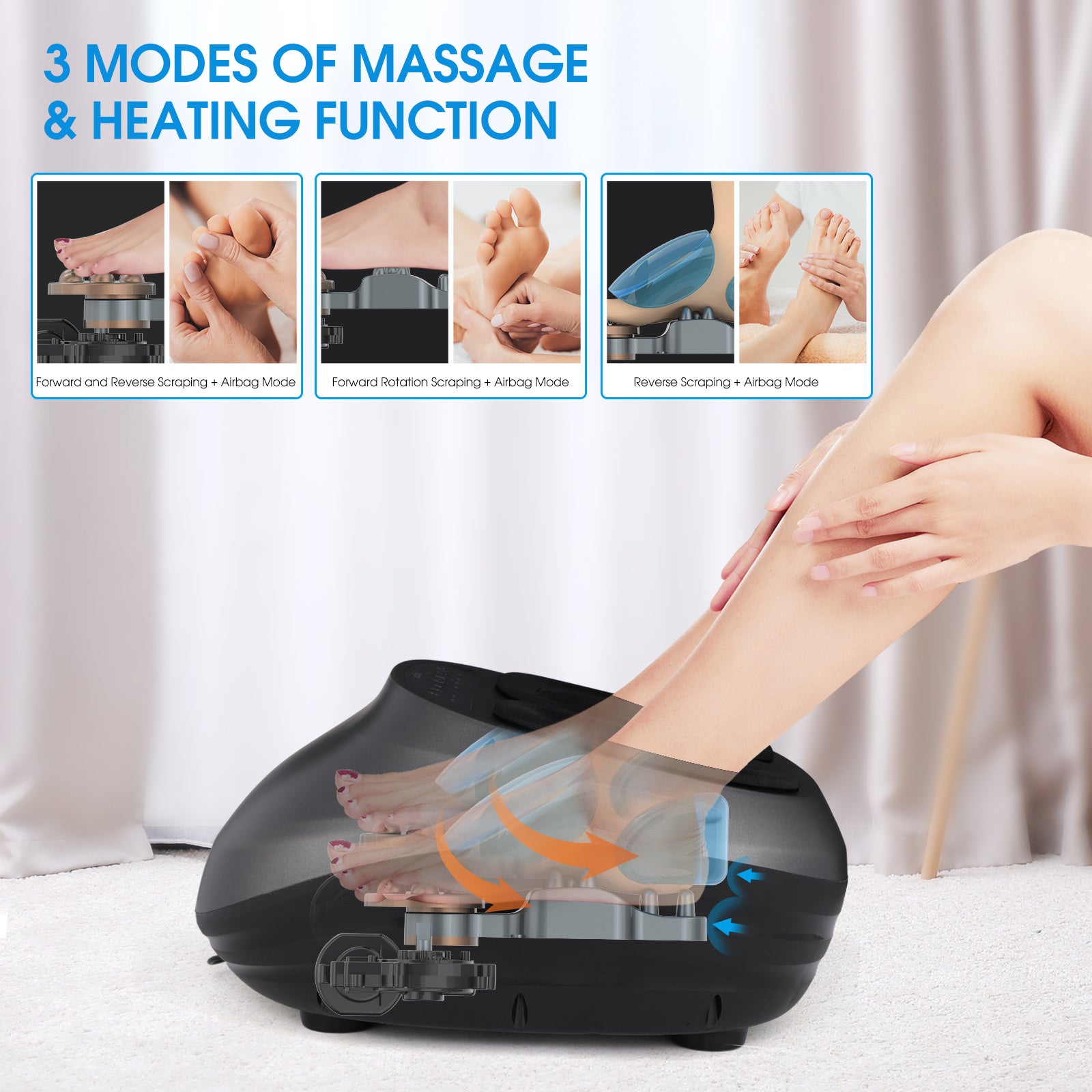 Image showing the 3 modes of massage & heating function.