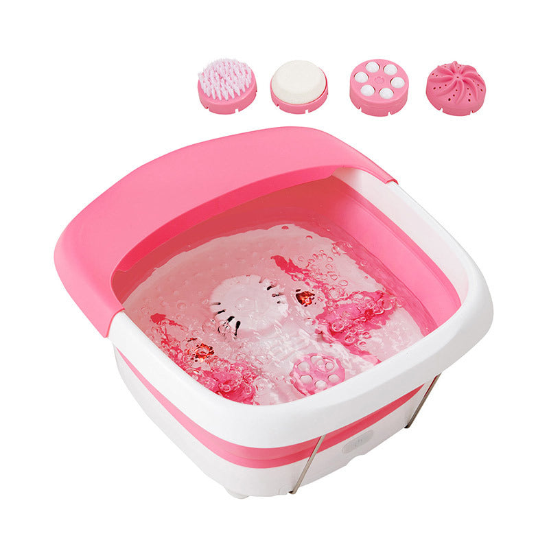 Side view of the pink color Household Foldable Foot Soaking Tub W/ Massager
