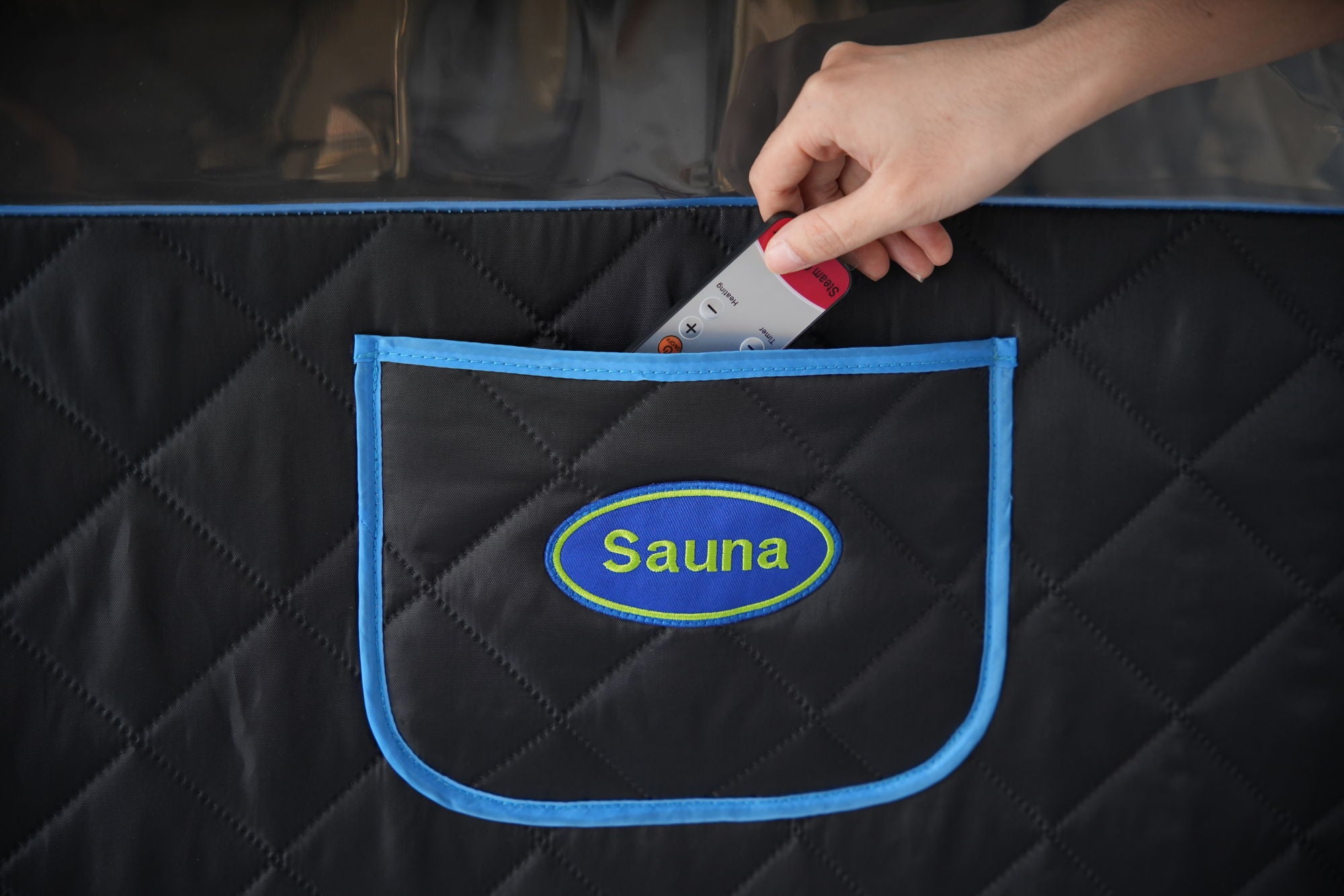Image showing the pocket of the Portable Folding Full size Steam Sauna with 1000W&2.2L steam Generator.