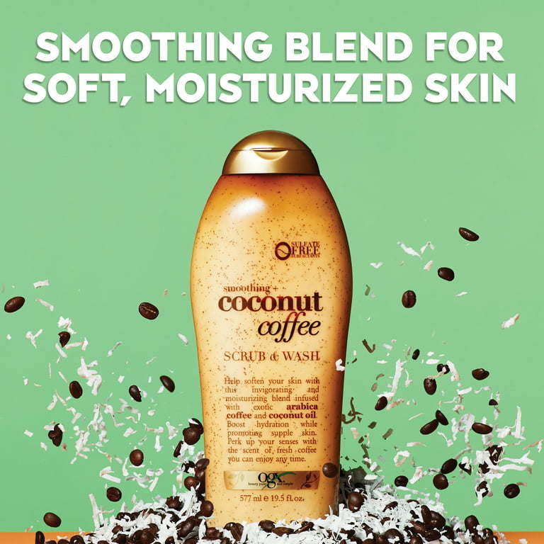 OGX Smoothing + Coconut Coffee Exfoliating Body Scrub with Arabica Coffee & Coconut Oil, Paraben-Free with Sulfate-Free Surfactants, 19.5 Fl Oz