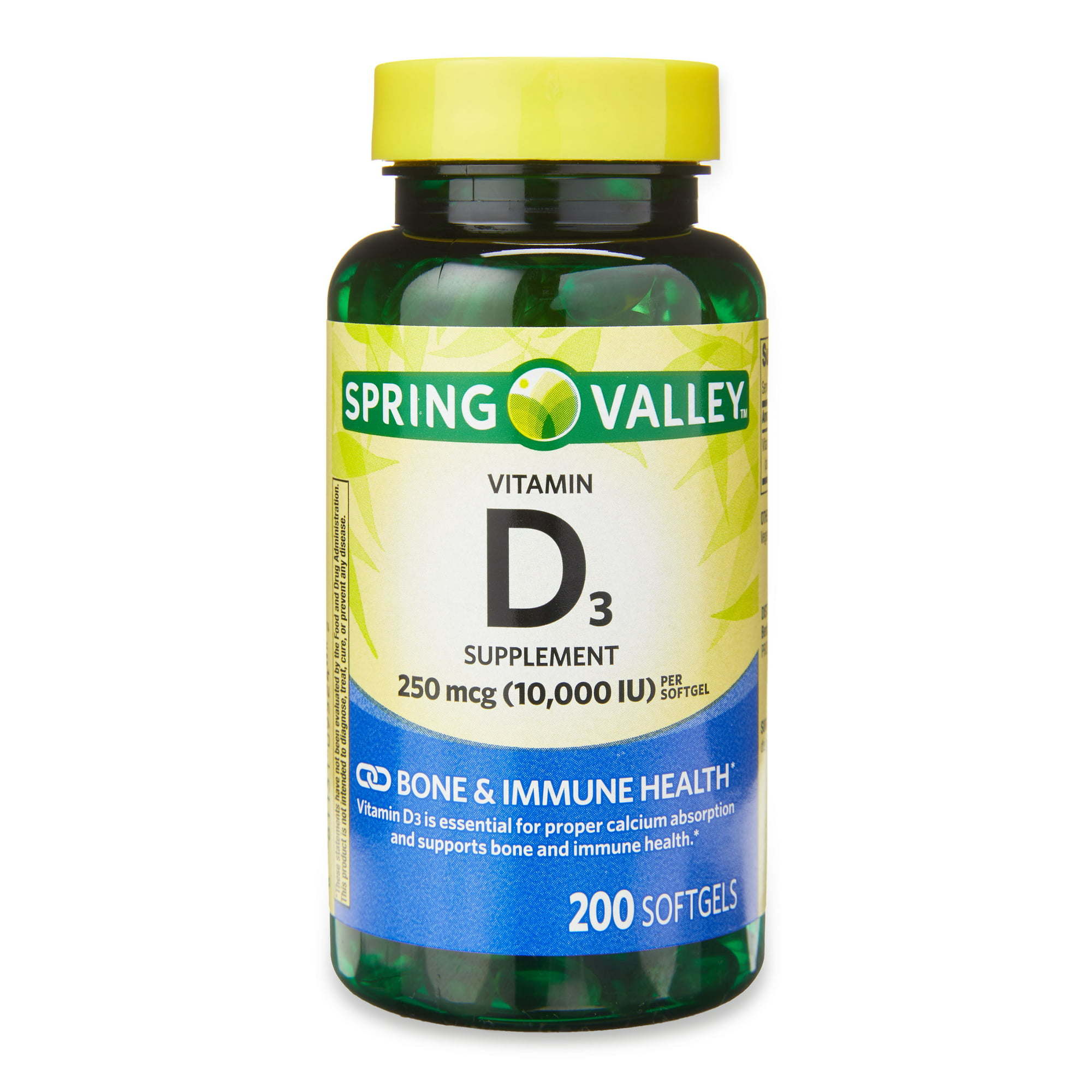 Spring Valley 10000 IU Vitamin D3 Supplement - 200 Softgels