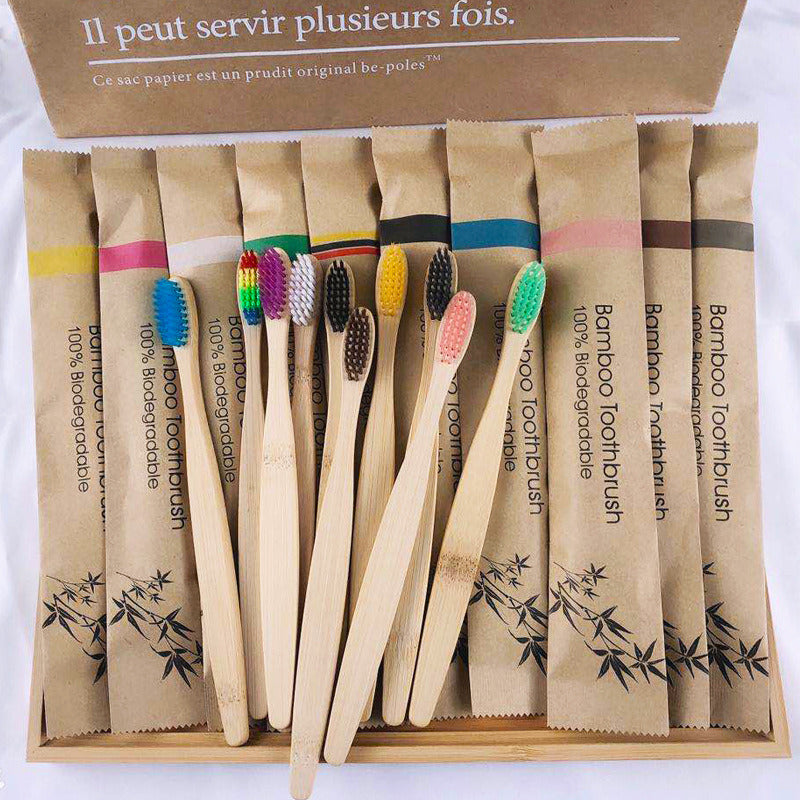 10-Pack of Eco-Friendly Bamboo Toothbrushes with Soft Bristles