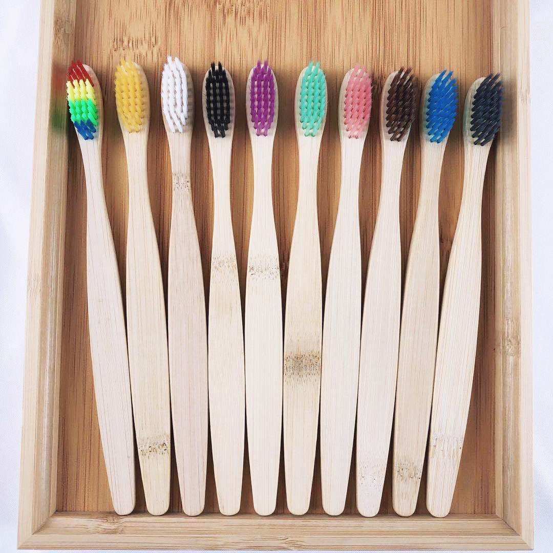 10-Pack of Eco-Friendly Bamboo Toothbrushes with Soft Bristles