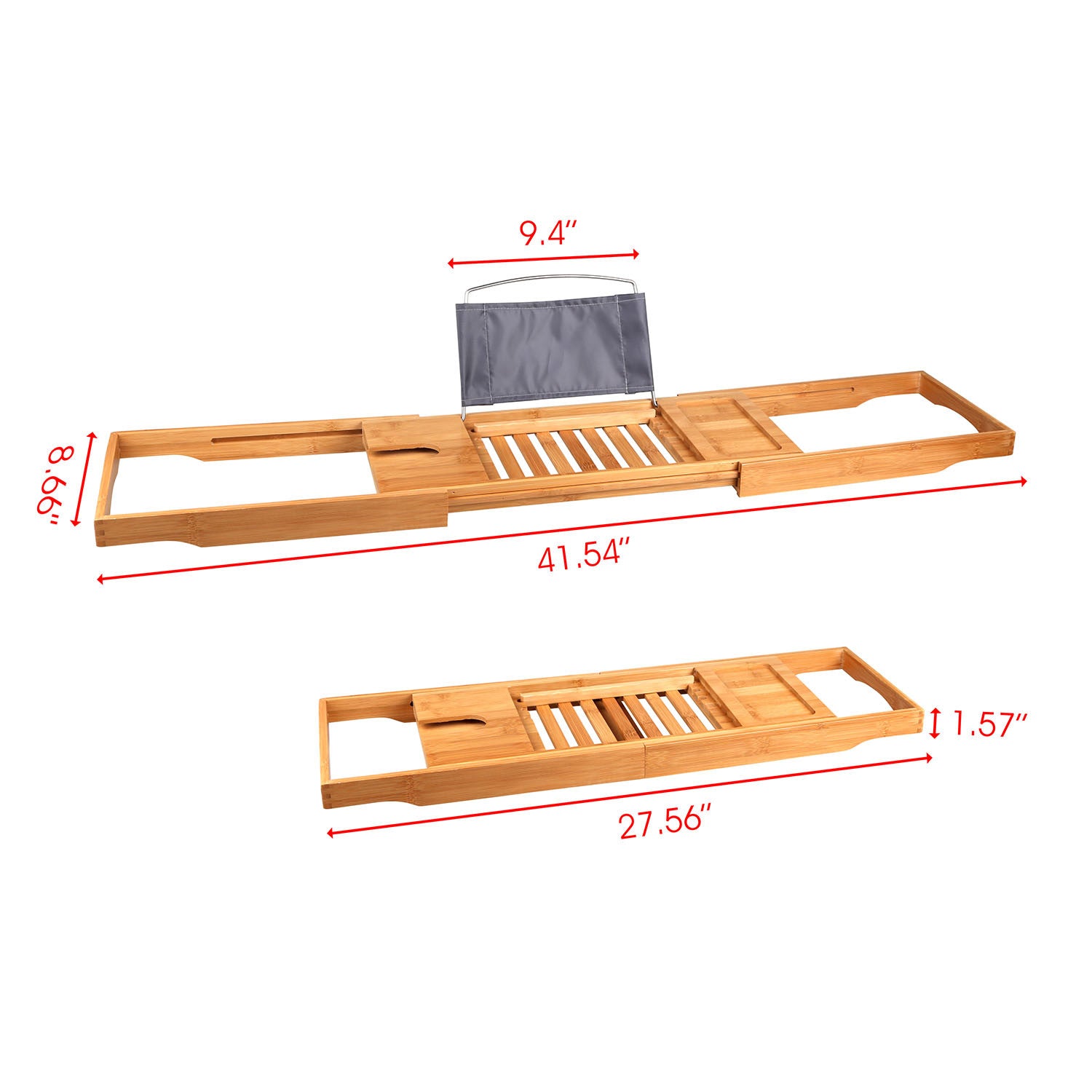 Extendable Bamboo Bathtub Caddy - Reading Rack & Device Holder Included