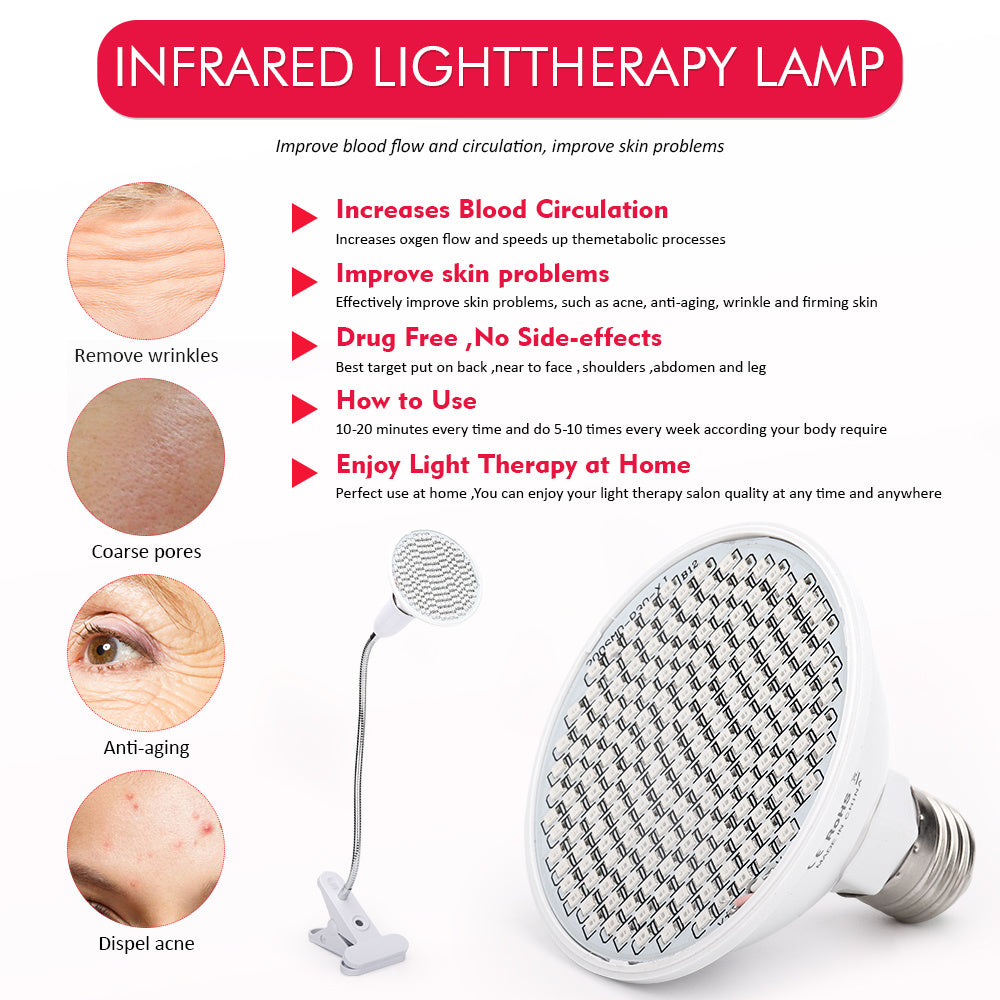 200 LEDs Red & Near Infrared Light Therapy for Skin & Pain Relief - 45W