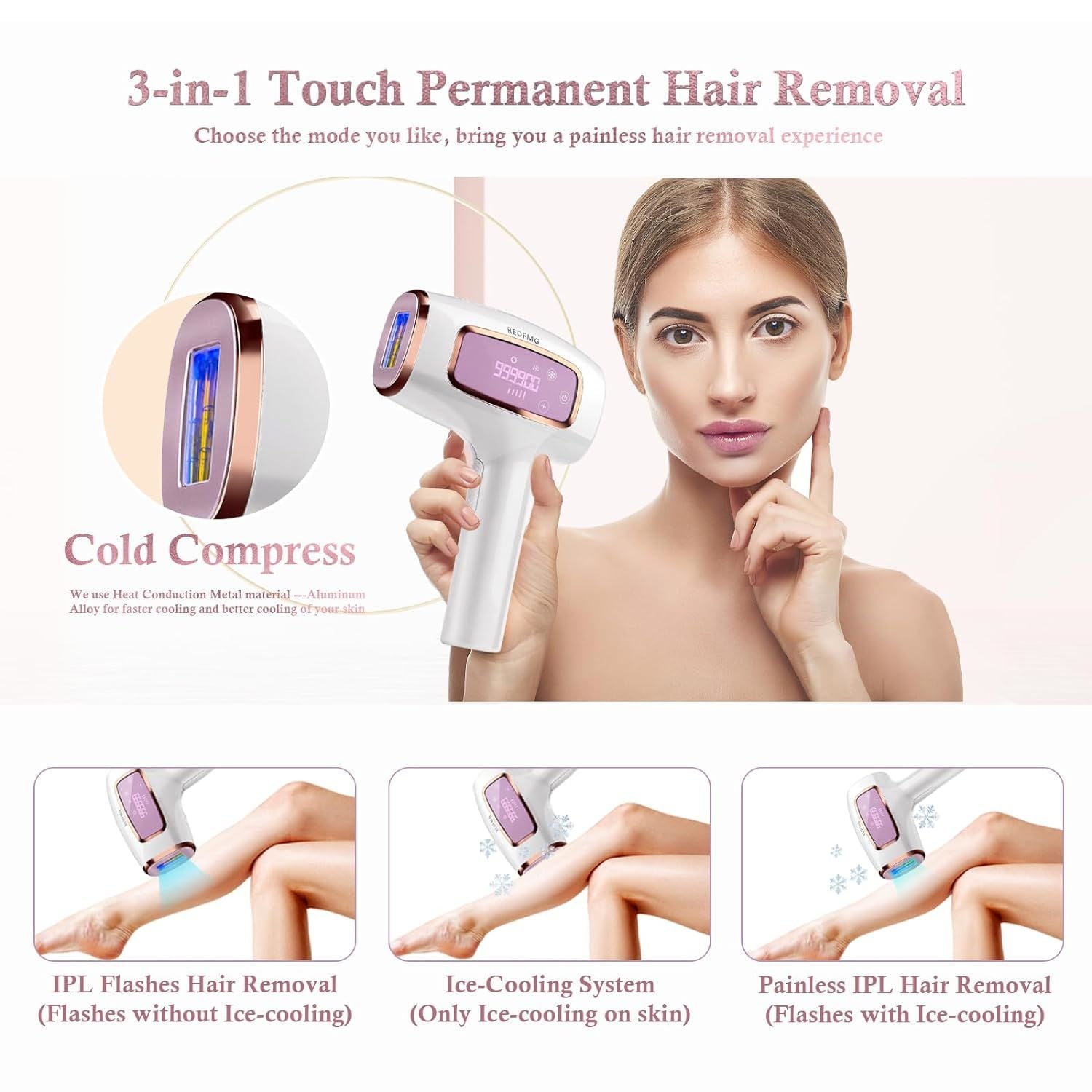 Painless IPL Laser Hair Remover - Permanent Removal for Women and Men