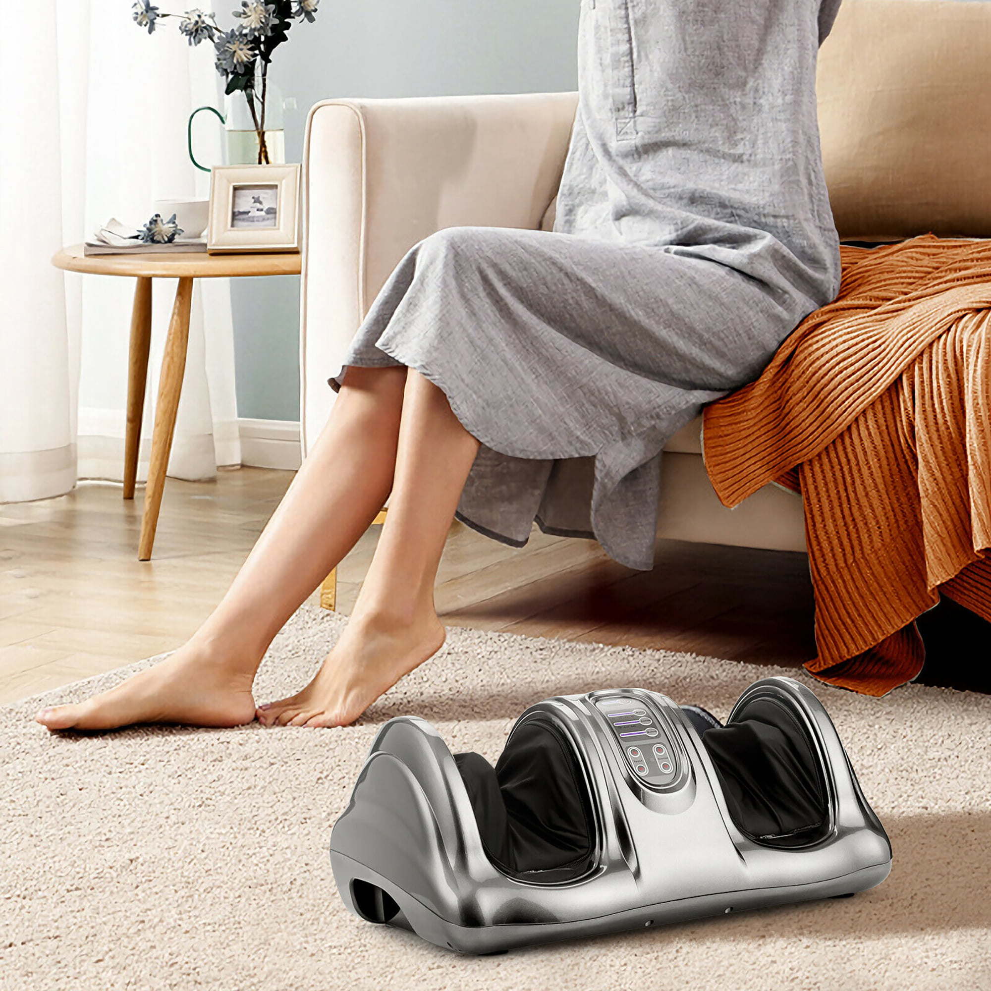 Gray Shiatsu Foot Massager with Kneading, Rolling, and Remote Control