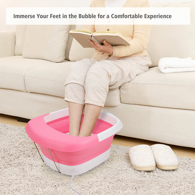 Image of someone using the pink color Household Foldable Foot Soaking Tub W/ Massager