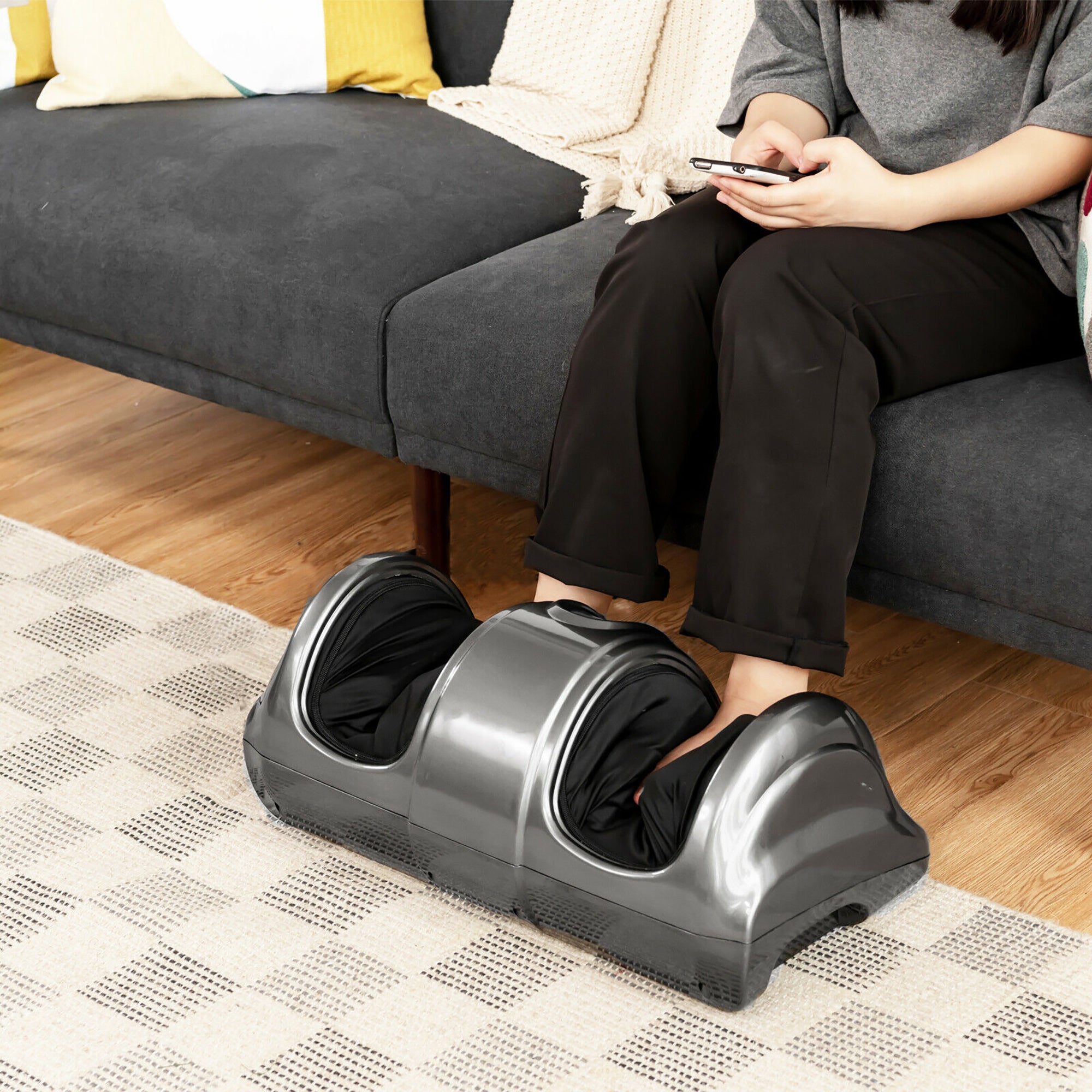 Gray Shiatsu Foot Massager with Kneading, Rolling, and Remote Control