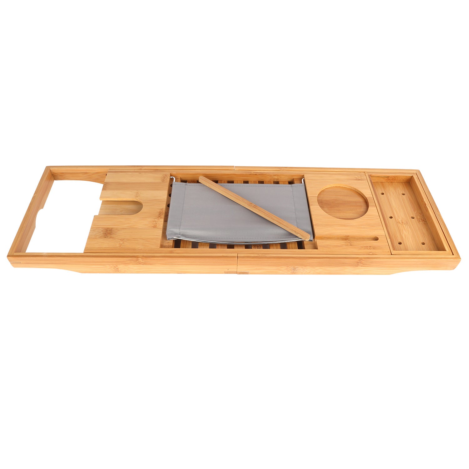 Extendable Bamboo Bathtub Caddy - Reading Rack & Device Holder Included