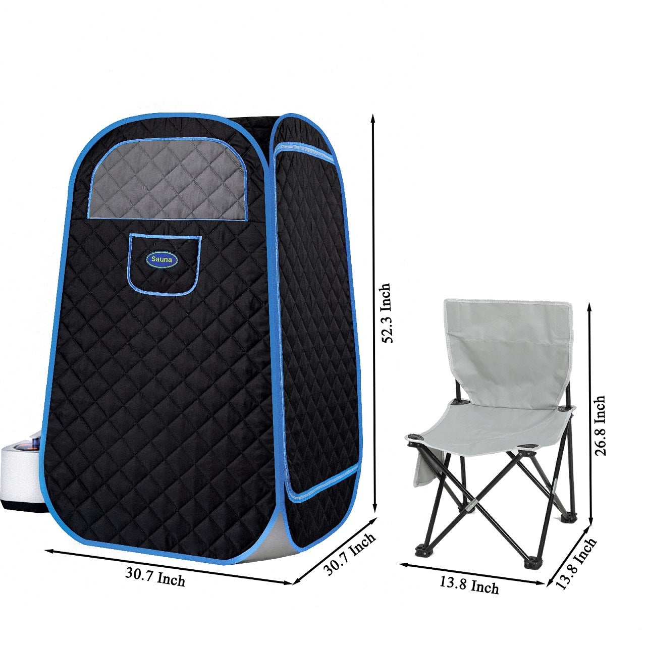 Image showing the dimensions of the Portable Folding Full size Steam Sauna with 1000W&2.2L steam Generator.