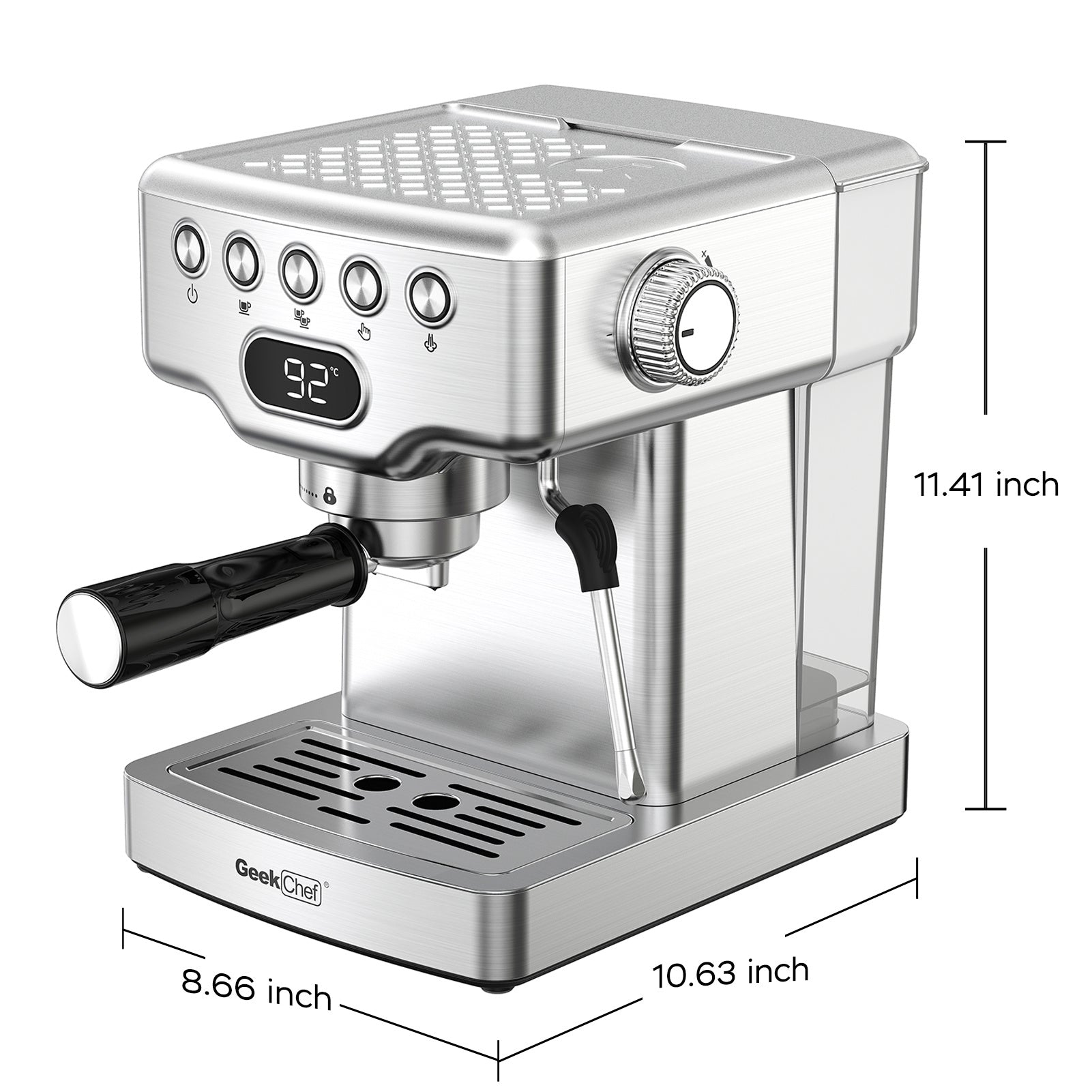 Geek Chef 20-Bar Espresso Machine with Milk Frother - Home Espresso Maker, 1.8L Tank, Stainless Steel - Ideal for Latte, Cappuccino, and More