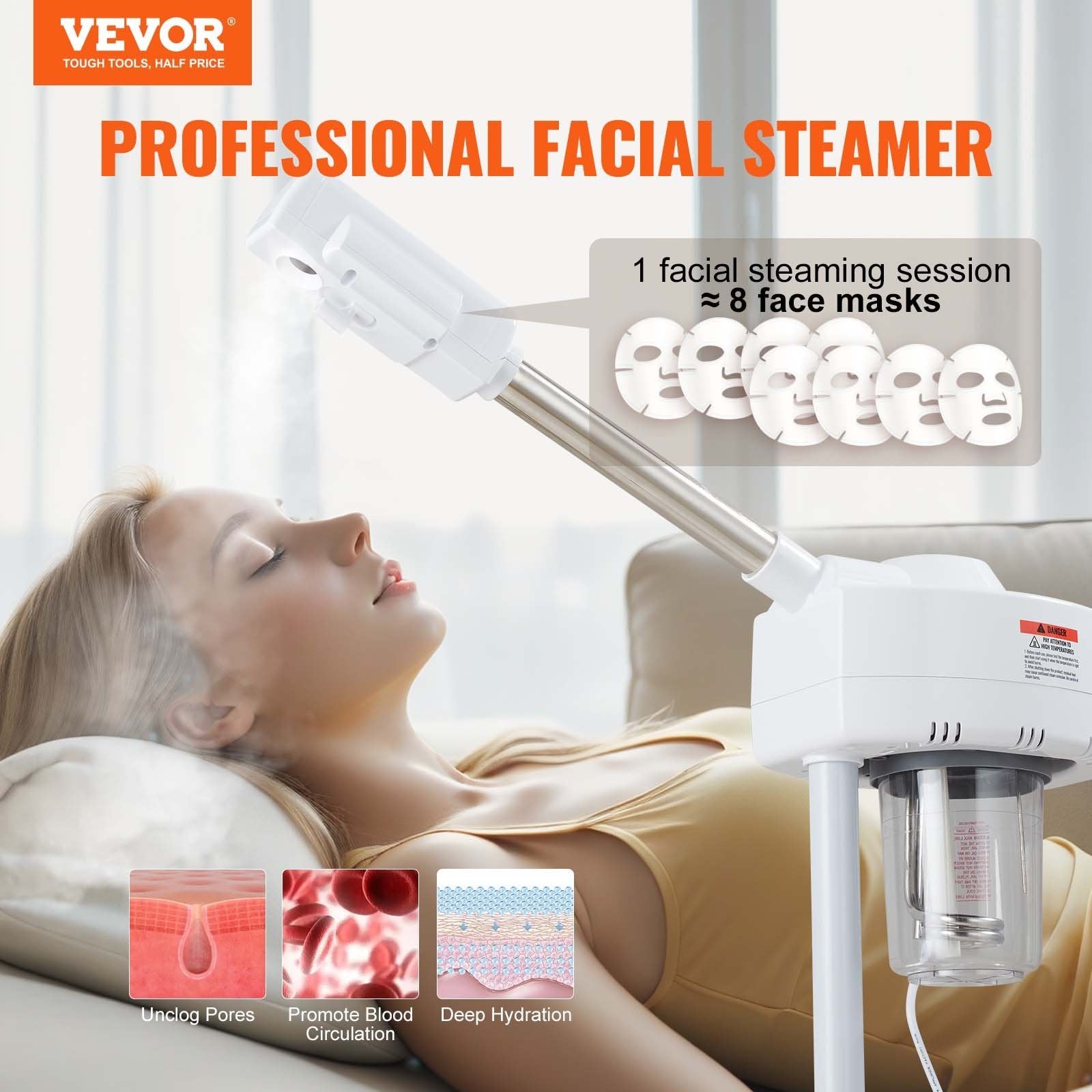 VEVOR Professional Facial Steamer - Ozone Mist, Nano Ionic, Portable for Home Spa and Beauty Salon