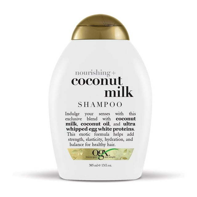 OGX Nourishing + Coconut Milk Moisturizing Shampoo for Strong & Healthy Hair, with Coconut Milk, Coconut Oil & Egg White Protein, Paraben-Free, Sulfate-Free Surfactants, 13 fl.oz