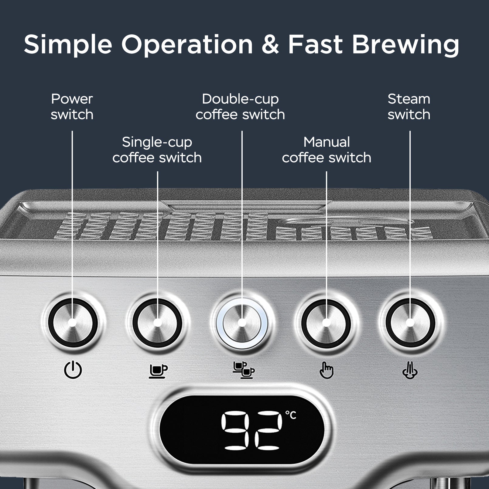 Geek Chef 20-Bar Espresso Machine with Milk Frother - Home Espresso Maker, 1.8L Tank, Stainless Steel - Ideal for Latte, Cappuccino, and More