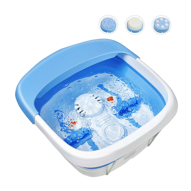 Image showing the features of the blue color Household Foldable Foot Soaking Tub W/ Massager